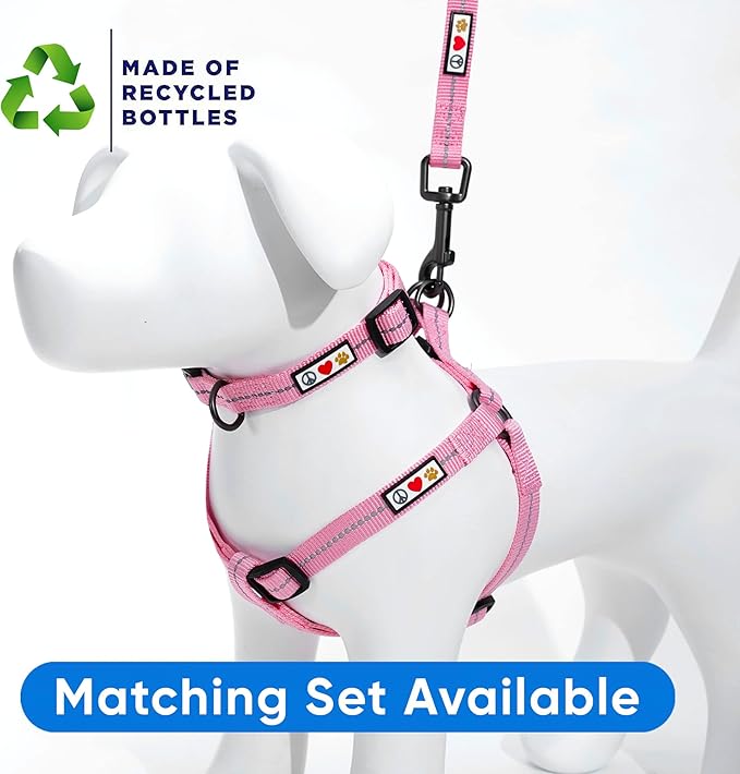 Pawtitas Recycled Dog Harness with Reflective Stitched a Puppy Harness Made from Plastic Bottles Collected from Oceans Extra Small Pink Cherry Blossom