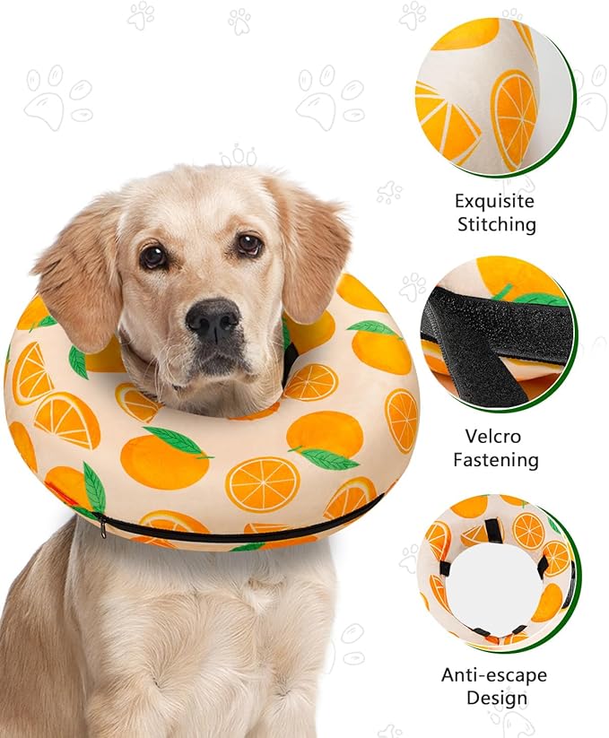 Dog Cone Collar for Small to Large Dogs for After Surgery, Pet Inflatable Neck Donut Collar Soft Protective Recovery Cone for Dogs and Cats - Alternative E Collar Does Not Block Vision - Orange,M