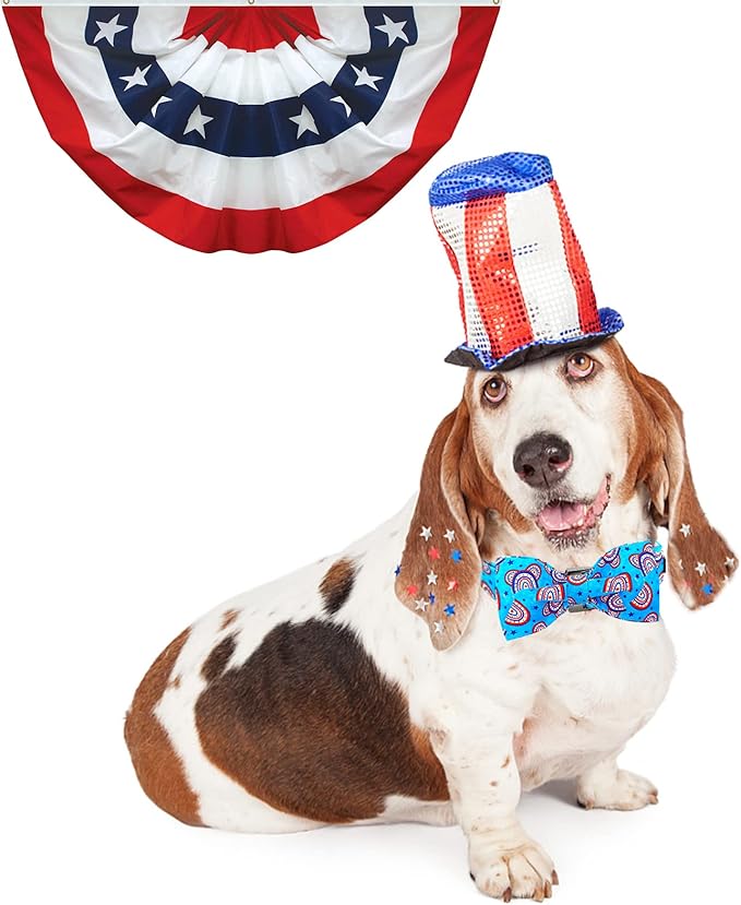 Lionheart glory American Flag Dog Collar, 4 of July Dog Bow Collar Heavy Duty Adjustable Patriotic Dog Collar with Bowtie for Large Dogs Pet Gift