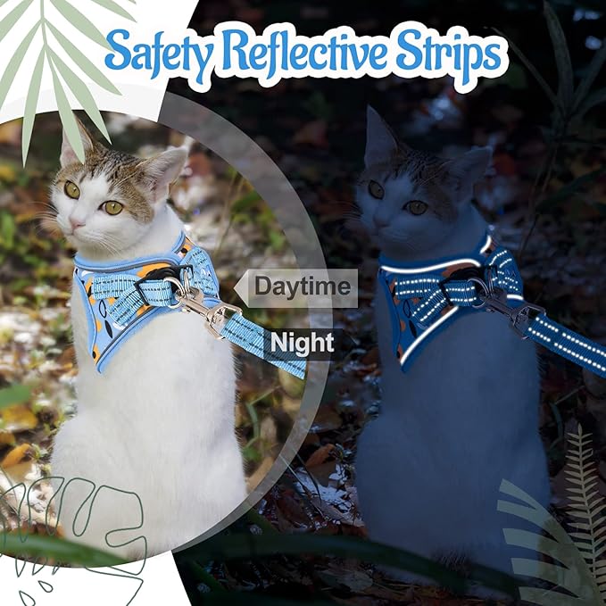 Cat Harness and Leash Escape Proof for Walking, Adjustable Soft Kitten Harness with Reflective Straps Step in Cat Vest Harness for Small Kitten and XS Dogs (Blue, XXS-Chest(8.7"-10.2"))