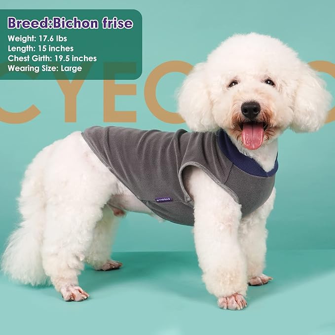 Cyeollo 2 Pack Soft Stretchy Fleece Vest with Reflective Stripe Pullover Sweatshirt Jacket Lightweight Pet Clothes in Cold Weather Sweaters for Small Dogs & Cats Grey & Blue