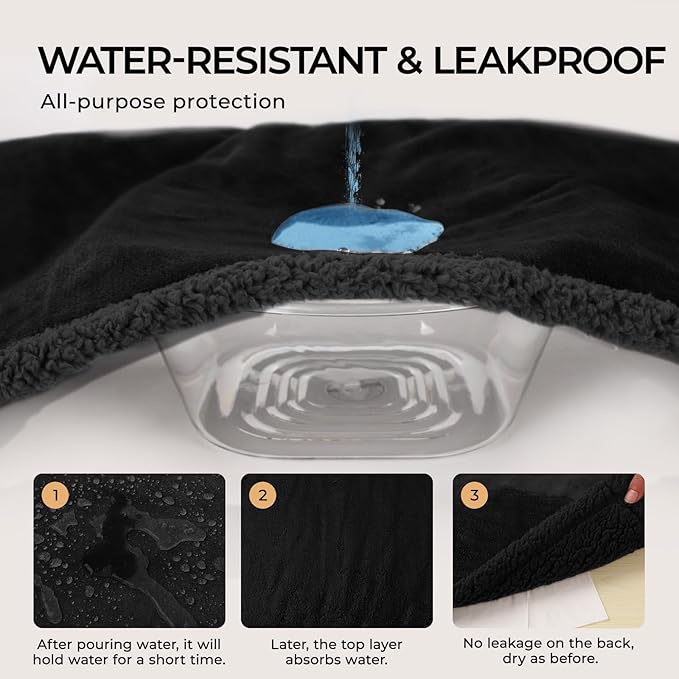 Luciphia Waterproof Blanket for Large Dogs Liquid Proof Furniture Protector Washable Pet Reversible Bed Cover for Couch Soft Sherpa Fleece Cat Blankets for Small Medium Black X-Large（85" x 57"）