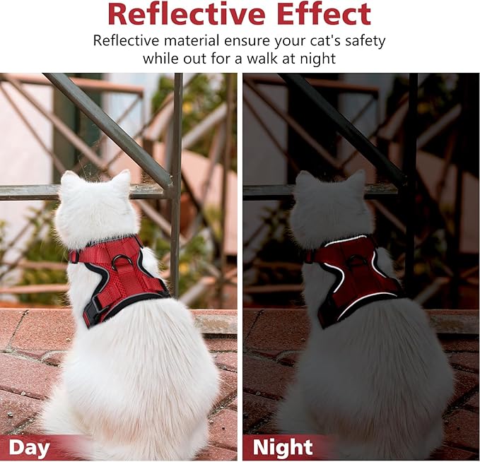 Dooradar Cat Harness and Leash Set, Escape Proof Safe Adjustable Kitten Vest Harnesses for Walking, Easy Control Soft Breathable Mesh Jacket with Reflective Strips for Cats, Red, XS