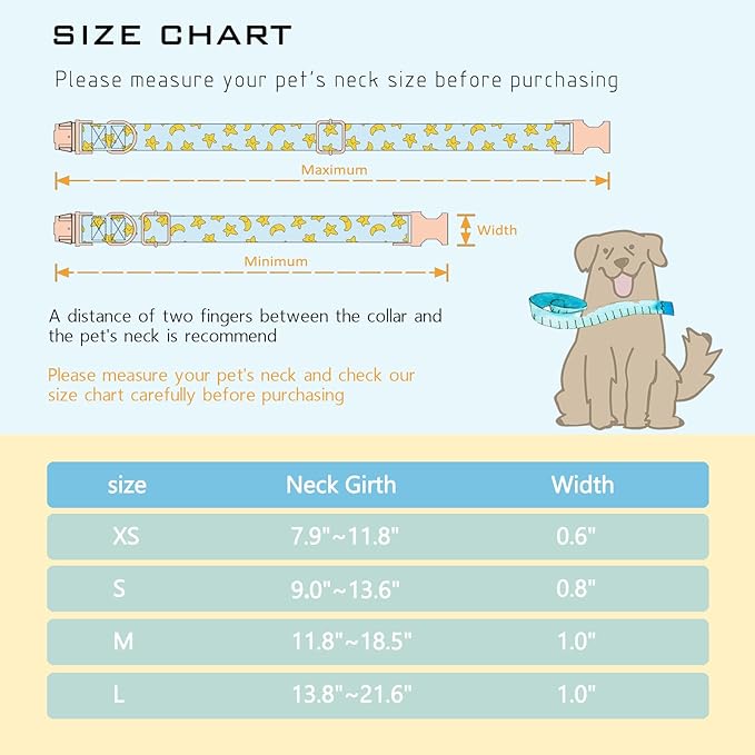 Faygarsle Blue Stars Moon Pattern Dog Collar for Small Medium Large Dogs Cute Puppy Collars for Female Dogs for Summer Spring Wedding Necklace Girl Dog Collar S