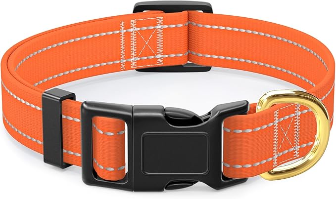 Reflective Dog Collar for Extra Small Dogs Cats, Cute Adjustable Heavy-Duty Nylon Puppy Collars for Boy and Girl Female, Soft Pet Accessories with Quick Release Buckle, Neck 8-12", Orange