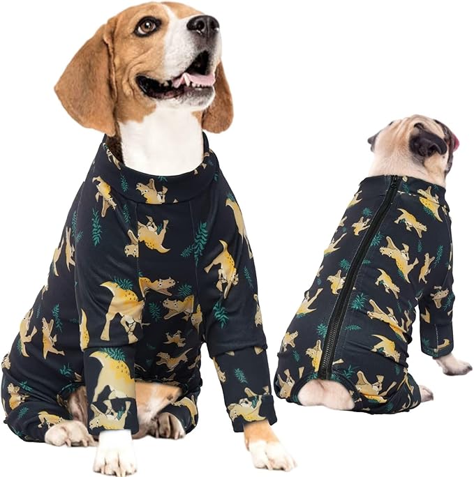 IDOMIK Dog Pajamas,Soft Dog Pjs Clothes with Zipper,Breathble Dog Shirts for Boys Girls,Dog Apparel Shirt Onesie,Dog Recovery Suit for Small Medium Large Dogs,Dog Anxiety Relief Onesies Darkgray,M