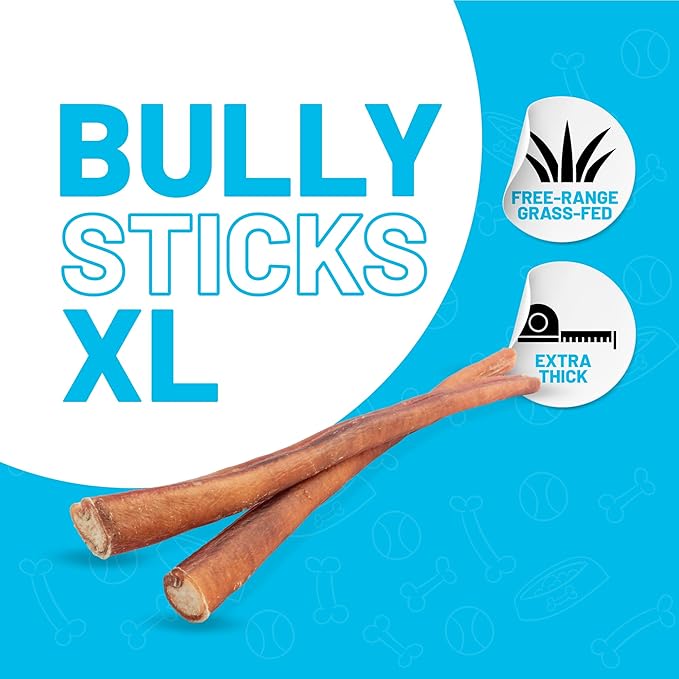 Sitka Farms XL Bully Sticks - 12 Inch, 12 Count - Long Lasting Dental Dog Treats for All Dogs & Puppies - Single Ingredient, No Bones or Hide