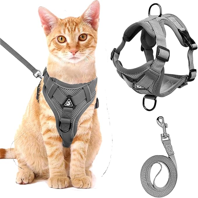 Cat Harness and Leash Set,Escape Proof Adjustable Soft Lightweight Kittens Vest Harnesses with Reflective Strips for Small Medium Large Cats,Walking Travel cat Harness Outdoor