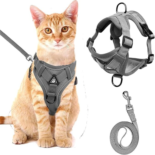Cat Harness and Leash Set,Escape Proof Adjustable Soft Lightweight Kittens Vest Harnesses with Reflective Strips for Small Medium Large Cats,Walking Travel cat Harness Outdoor