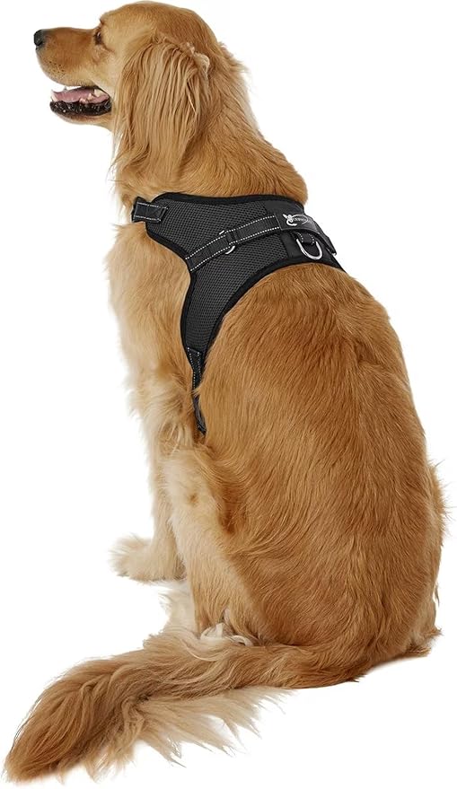 No Pull Reflective Adjustable Dog Harness With Handle- Comfortable Soft All Weather Mesh, Easy On Puppy Harness For Small Medium and Large Dogs (Black) Large