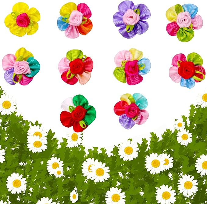 100pcs Dog Hair Bows, Bulk Pet Small Dog Bows Girl with Rubber Bands, Tiny Dog Hair Grooming Bows, Mix Dainty Puppy Dog Bows, Handmade Yorkie Dog Bows for Dog Hair Accessories