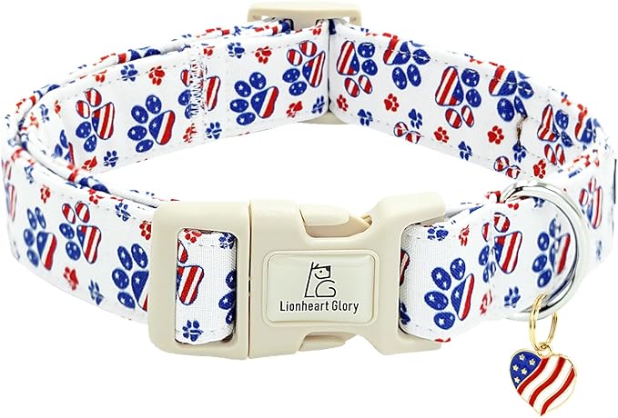 Lionheart glory American Flag Dog Collar-4 of July Patriotic Independence Day Dog Collar Heavy Duty Adjustable Dog Collars for Large Dogs Pet Gift Summer Collars Dog Cute Collars