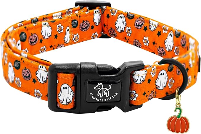 Elegant little tail Fall Dog Collar, Pumpkin Pet Collar Yellow Male Cute Puppy Adjustable Cotton Pet Collars with Quick Release Buckle for Small Medium Large Dogs