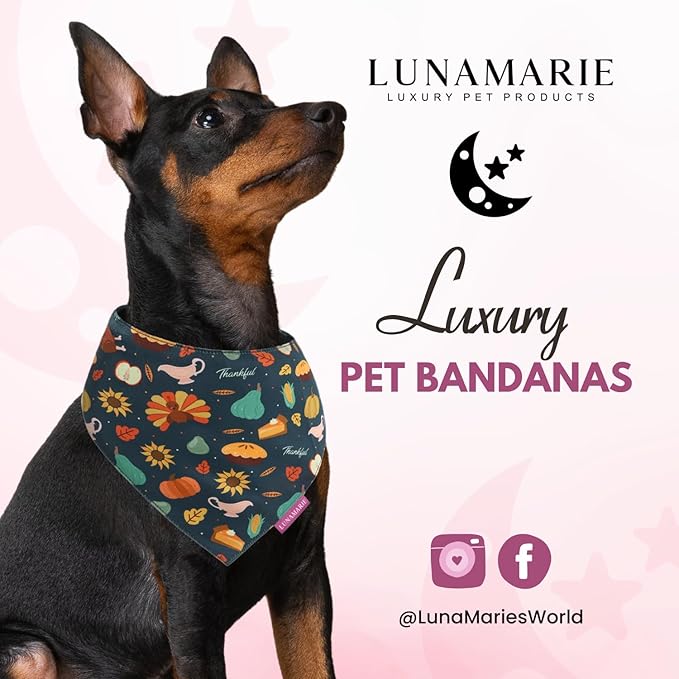 Luxury Pet Birthday Bandanas -Premium & Silky Poly Fabric | 100% Handmade | Custom Shape Dual Layered (Thanksgiving, Large)