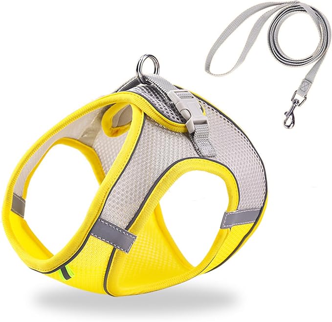 Cat Harness and Leash Set Soft Adjustable Escape Proof Cat Leash Breathable Comfortable Vest Easy to Wear Kitten/Small Dogs Harness for Outdoor Walking Yellow S