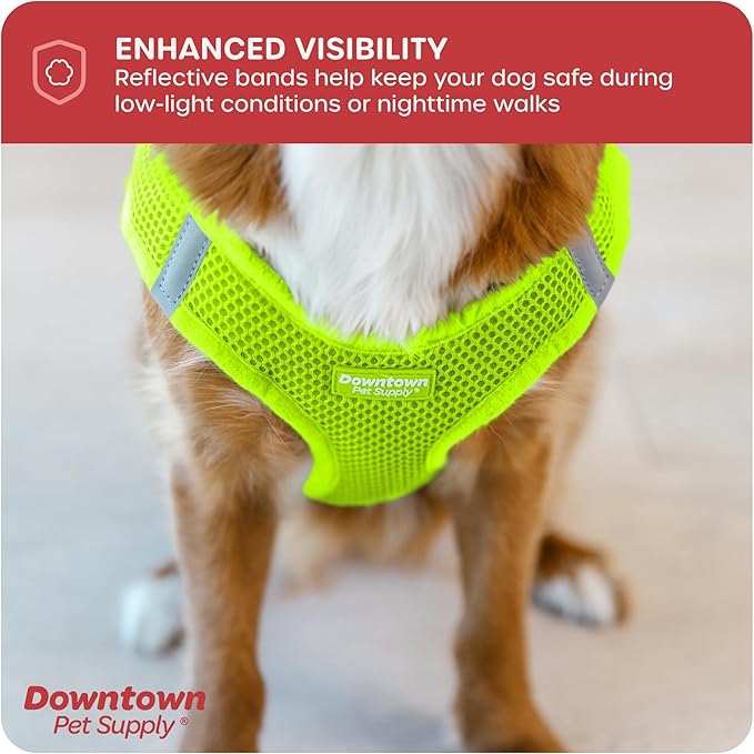 Downtown Pet Supply Step in Dog Harness for Small Dogs No Pull, Large, Atomic Yellow - Adjustable Harness with Padded Mesh Fabric and Reflective Trim - Buckle Strap Harness for Dogs