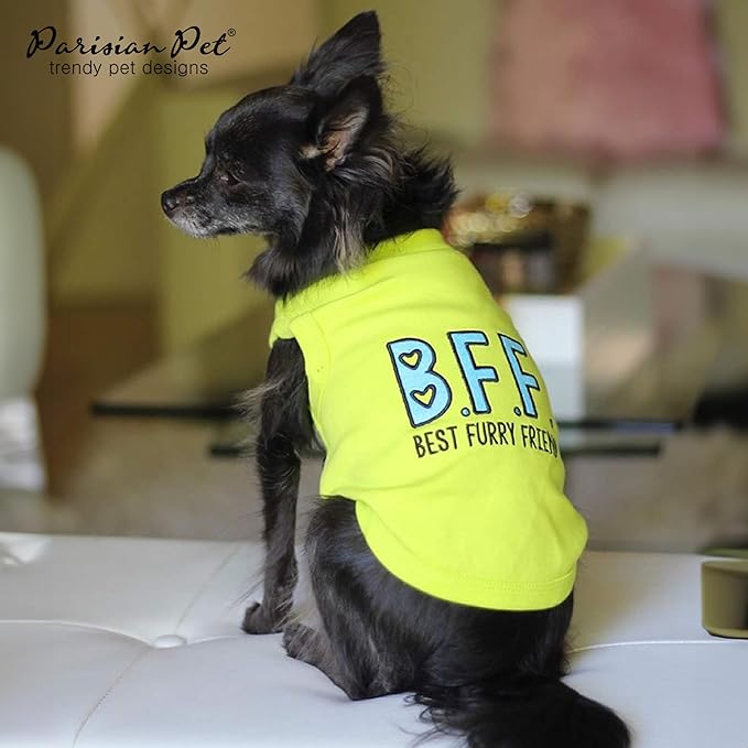 Parisian Pet Dog Tshirt - Embroidered “BFF (Best Furry Friend)“ Dog Shirt - Lightweight Dog Tank Top - Sleeveless Dog Tee Shirts - Machine Washable Dog Clothes - Dog Shirt for Large Dogs - L