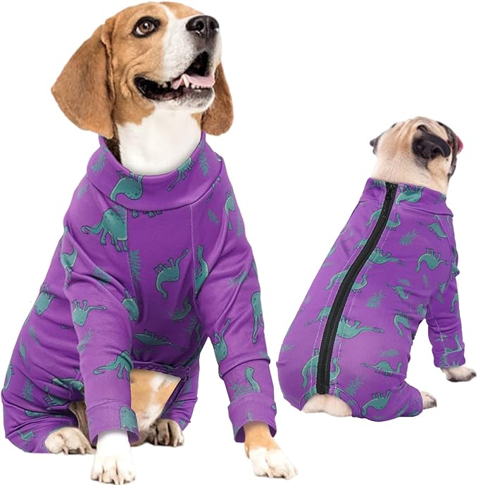 IDOMIK Dog Pajamas,Soft Dog Pjs Clothes with Zipper,Breathble Pet Shirts for Boys Girls,Dogs Apparel Shirt Onesie,Pet Recovery Suit for Small Medium Large Dogs,Doggy Anxiety Relief Onesies 2XL Purple