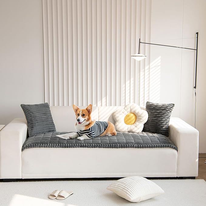 OTOB Dog Couch Cover Protector, Washable Non Slip Pet Friendly Sofa Cover for Dogs, Fuzzy Pet Furniture Couch Covers for Sofa, Boho Soft Couch Covers Protector (27.6" x 82.6", Dark Gray)