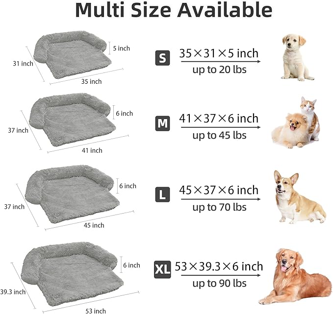 Calming Dog Bed Fluffy Plush Dog Mat for Furniture Protector with Removable Washable Cover for Large Medium Small Dogs and Cats (Extra Large (53x39.3x6), Grey)