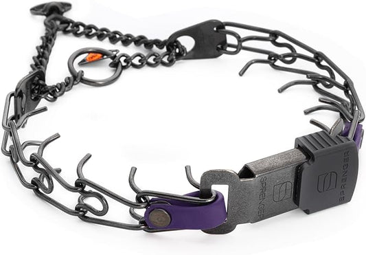 Herm Sprenger Black Stainless Steel Dog Collar with Quick Release ClicLock Buckle and Biothane Insert Training Collar Made in Germany (Violet Purple, 16in x 2.25mm(Neck Size up to 13-14in))