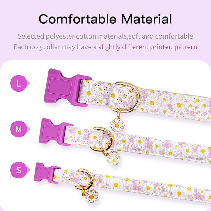 Dog Collars with Buckle Adjustable for Cute Girl Female Boy Dogs,Special Soft and Fancy Dog Pet Collar with Flower Design for Small Medium Large Dogs (S, Light Purple-Flower)