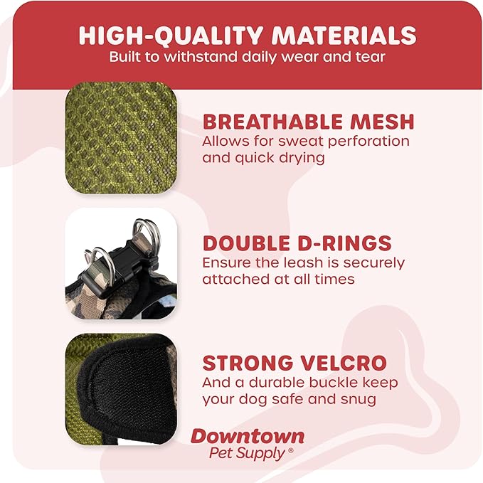 Downtown Pet Supply Step in Dog Harness for Small Dogs No Pull, Medium, Camo Green - Adjustable Harness with Padded Mesh Fabric and Reflective Trim - Buckle Strap Harness for Dogs