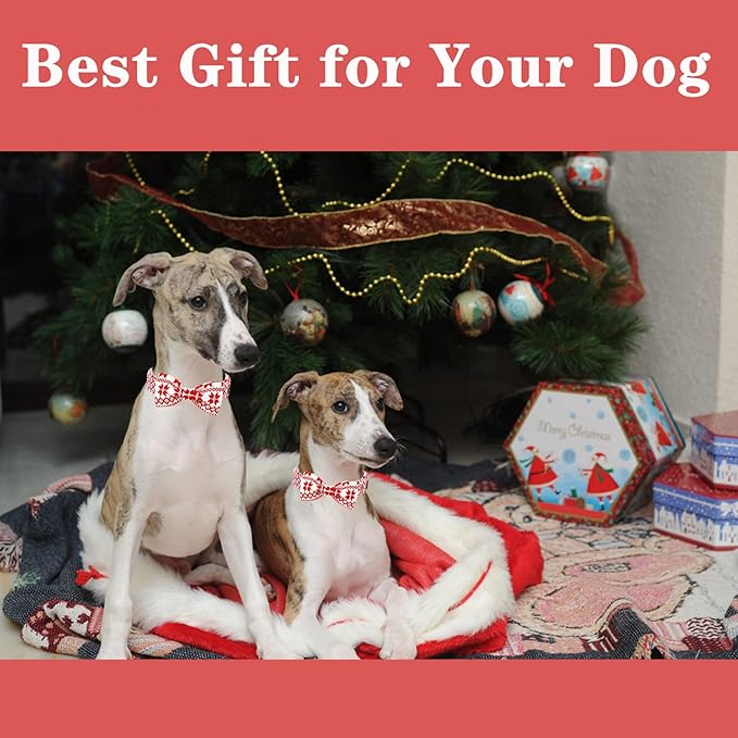 Unique style paws Christmas Dog Collar with Bow Tie Red White Grid Cotton Collar Adjustable Puppy Plaid Collar for Small Medium Large Dogs-XL
