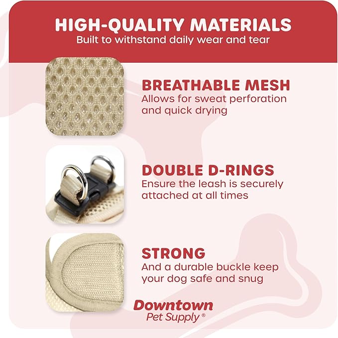 Downtown Pet Supply Step in Dog Harness for Small Dogs No Pull, X-Small, Khaki - Adjustable Harness with Padded Mesh Fabric and Reflective Trim - Buckle Strap Harness for Dogs