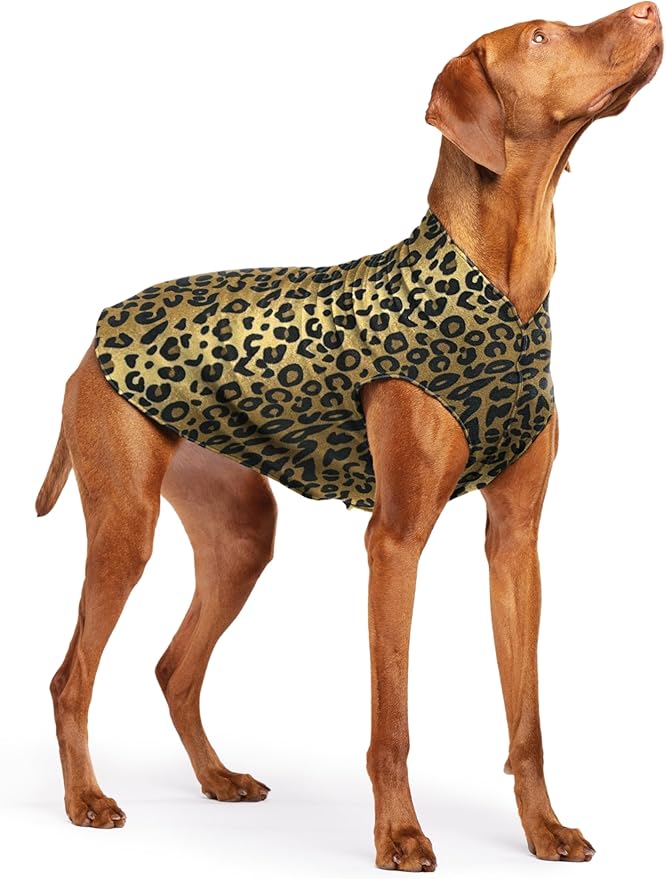 Stretch Fleece Dog Coat, Stretchy Pet Sweater, Machine Washable Pullover for Winter and Fall, Leopard, 18