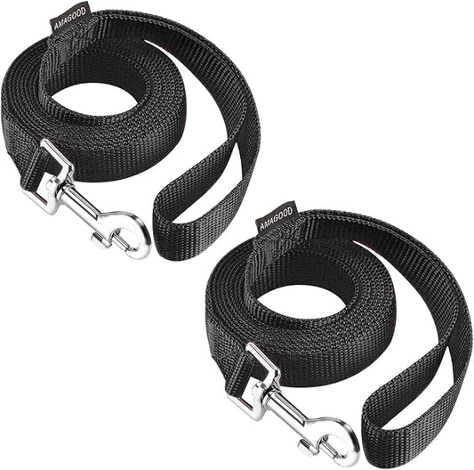 AMAGOOD 6 FT Cat Leash, Strong and Durable Traditional Style Leash with Easy to Use Collar Hook,Cat Lead Great for Cats (3/4 in x 6 ft,Black and Black(2-Pack))