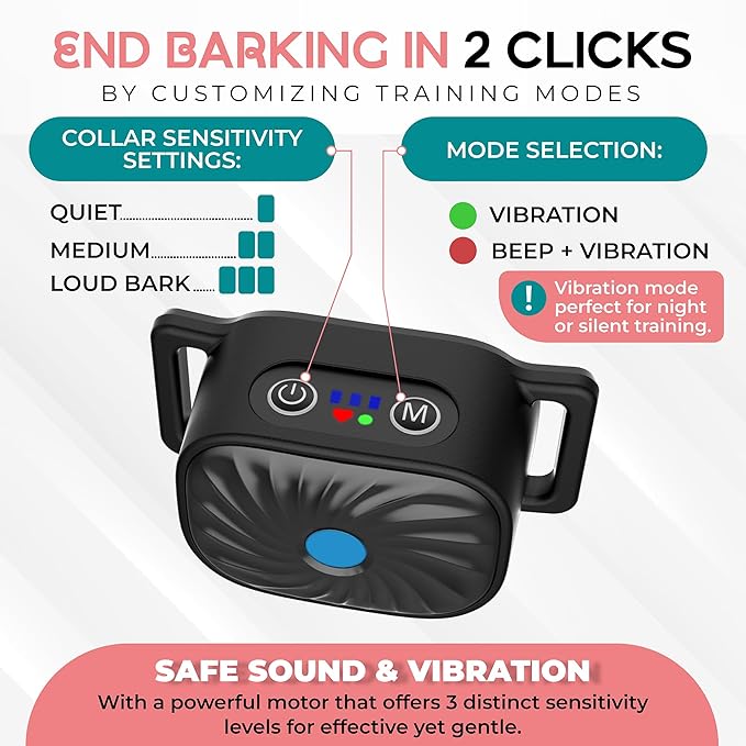 2 Pack Bark Collar for Small Dogs, No Shock Anti Bark Collar, Rechargeable Anti Barking Collar w/2 Vibration & Beep Modes, Waterproof Shockless Smart Dog Stop Barking Control Device
