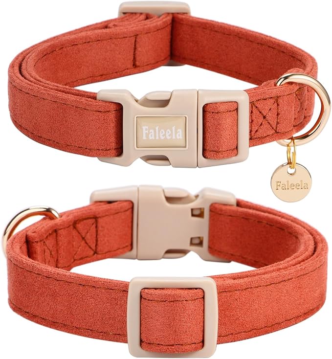 Faleela Dog Collar - Cute & Comfy Cotton Pet Collar, Adjustable Lightweight Design with Quick-Release Buckle, for Small, Medium & Large Dogs - Multiple Styles Available (X-Small, Khaki)