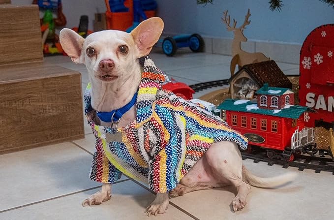 Mexican Dog Poncho Doggo Hoodie Baja Ponchos Blanket for Dogs Costume Pup Crew Pajamas Chihuahua Sweater Clothes from Small, Medium to Big Dog Made in Mexico with Recycled Fabric (4, Multicolor)