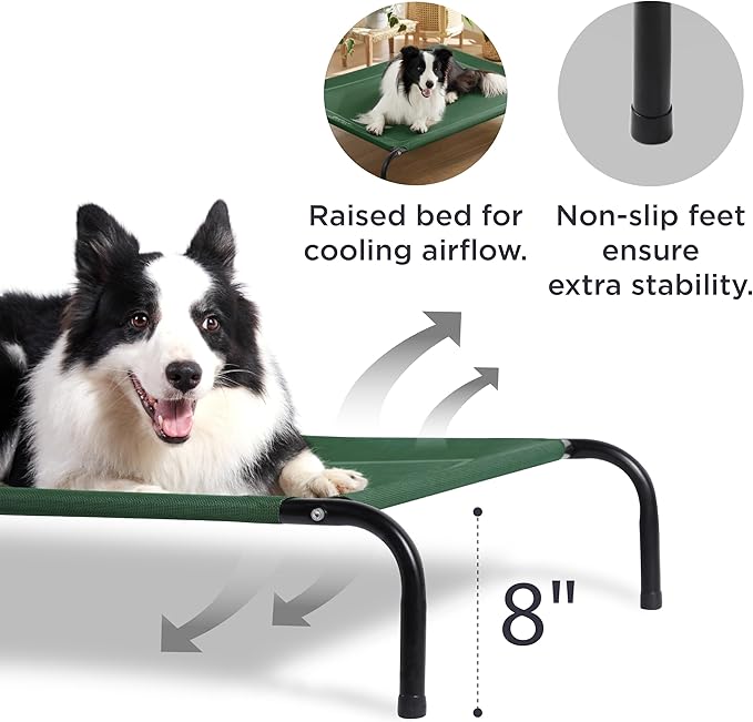 Bedsure Large Elevated Cooling Outdoor Dog Bed - Raised Dog Cot for Large Dogs, Portable Indoor & Outdoor Pet Hammock with Skid-Resistant Feet, Frame with Breathable Mesh, Green, 49 inches