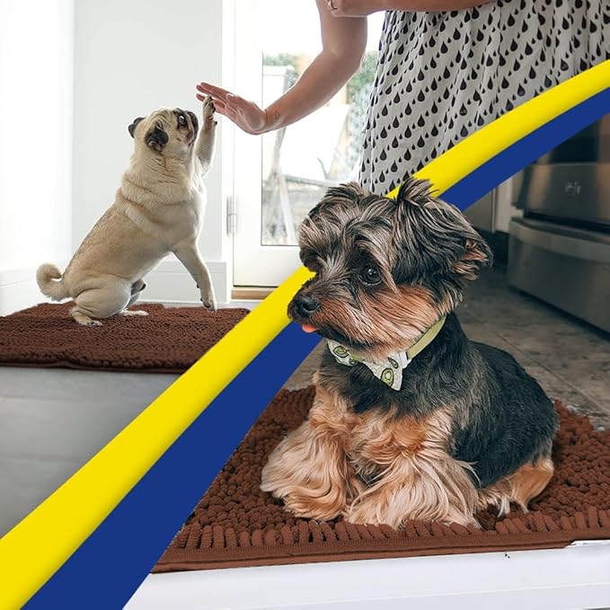 Muddy Mat® Original Dog Door Mat for Muddy Paws, Super Absorbent Microfiber, Non-Slip Washable Pet Rug, Quick Dry Chenille Entryway Carpet, Machine Washable Indoor Outdoor mat, Brown 24"x120"