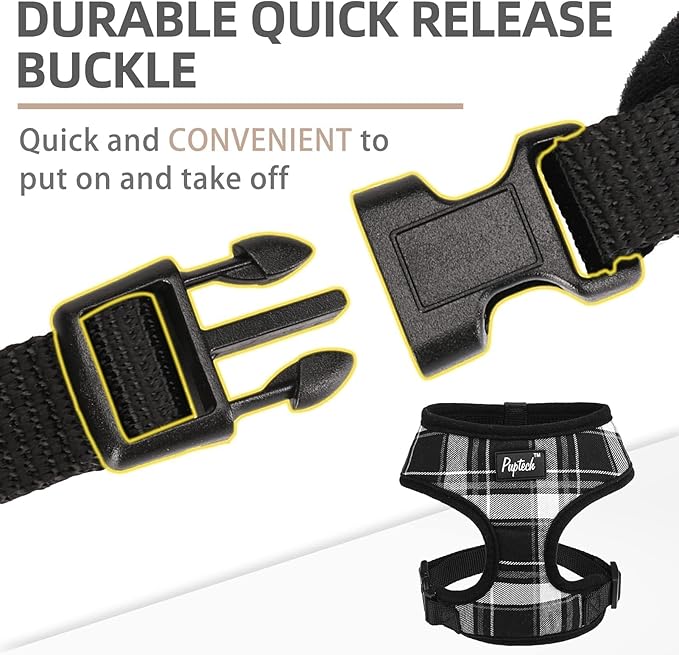 PUPTECK Soft Mesh Dog Harness and Leash Set Pet Puppy Cat Comfort Padded Vest No Pull Harnesses, Black, S