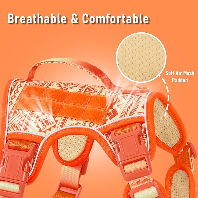 Dog Harness for X-Small Dog Breed, Light Pet Vest Harness with 2 Leash Clips and 3 Buckles, Easy to Wear, Adjustable Reflective Soft Padded, Boston Terrier, Beagle, Poodles, Orange XS