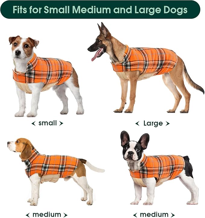Kuoser Waterproof Dog Coat, Reversible Dog Jacket for Large Dogs, Adjustable Durable Doggie Winter Coat for Groowing Puppies Warm Puppy Cold Weather Apparel, Orange L