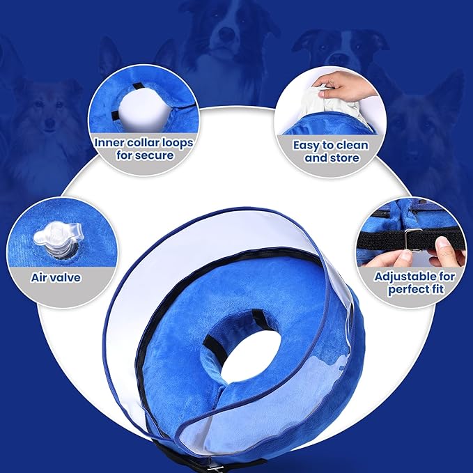 BARKLESS Dog Cone, Inflatable Dog Cone After Surgery for Large Breeds, Soft Surgery Collar with Enhanced Anti-Licking Guard Shield for Pets, Protective Donut Collar