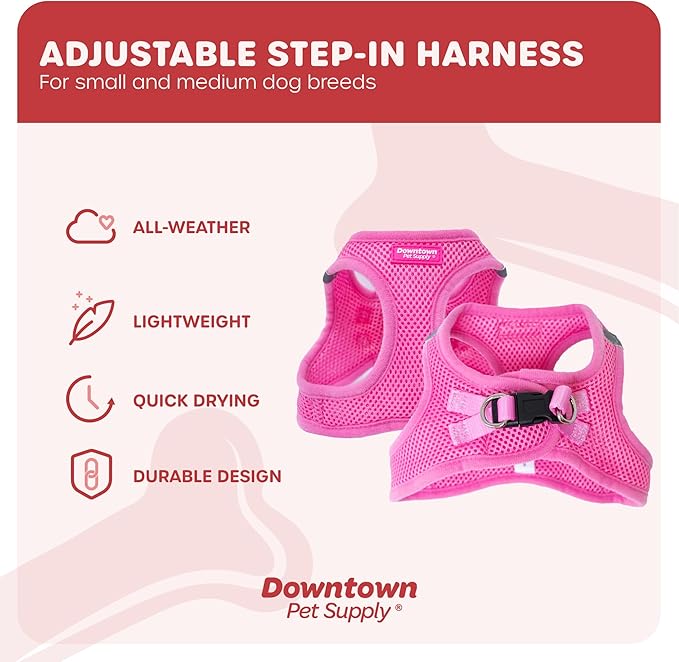 Downtown Pet Supply Step in Dog Harness No Pull, X-Large, Pink - Adjustable Harness with Padded Mesh Fabric and Reflective Trim - Buckle Strap Harness for Dogs