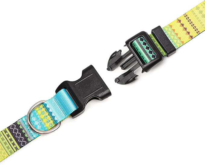 Adjustable Dog Collar with Patterns, Ultra Comfy Soft Nylon Breathable Pet Collar for Small Medium Large Dogs (L, Bohemian Yellow)