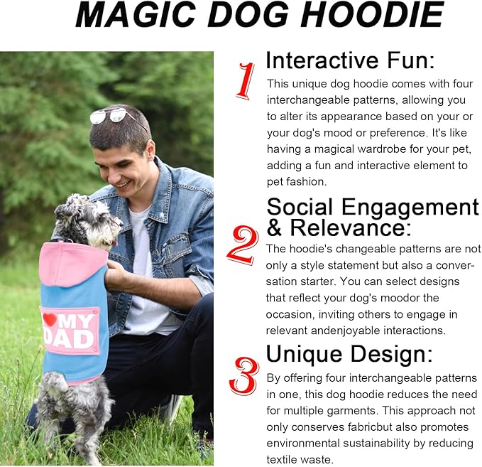 GreenJoy Magic Dog Hoodie with 4 Interchangeable Patterns - Dog Sweater Cold Weather Dog Coat Hooded Sweatshirt for Puppies,Cats, Small Medium Large Dogs (Blue and Pink (Letter Print A), XX-Large)
