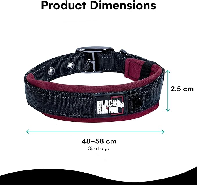 Black Rhino Dog Collar for Large Dogs - Adjustable Reflective Heavy Duty Dog Collars with Ultra-Soft Neoprene Padding - Weatherproof, Durable, and Comfortable for Active Dogs - Burgundy and Black