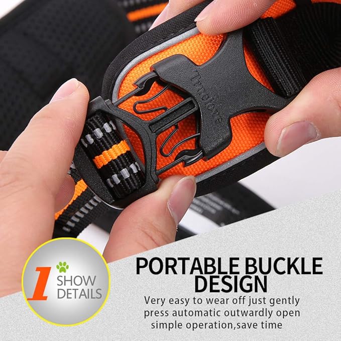 Soft Front Dog Harness .Best Reflective No Pull Harness with Handle and 2 Leash Attachments Orange