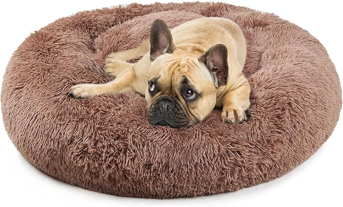 Dog Beds for Medium Dogs Washable Donut French Bulldog Ded Calming Cat Bed for 2 Cats 30 Inches Fluffy Cozy Puppy Bed Washable Anti Anxiety Brown