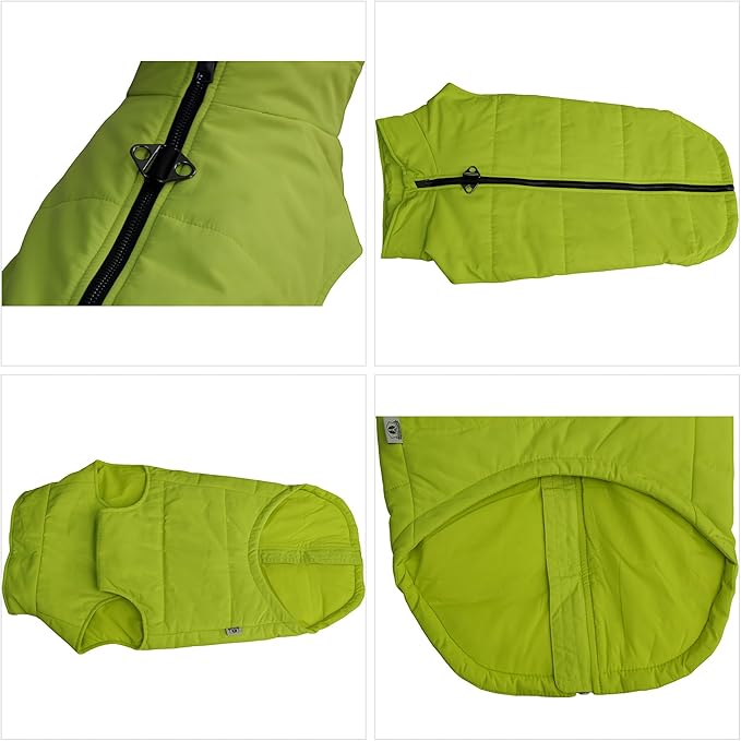 Winter Vest for Dogs, Waterproof & Windproof, Cotton Lined, Zippered Jacket, Breathable, Soft, Green, XS to L