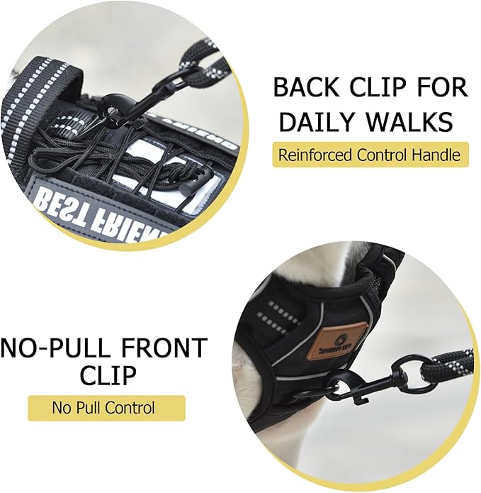 PET MARVEL Tactical Dog Harness for Small Size, No Pull Military Dog Vest with Easy Control Handle, Molle Hoop & Loop, Adjustable Reflective Reinforced Stich for Walking Training, Black