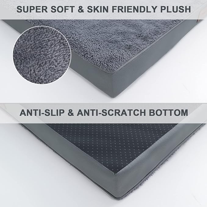 MIHIKK Waterproof Extra Large Dog Bed Orthopedic Dog Beds for Crate with Removable Washable Cover Egg-Crate Foam Pet Pad Mat with Anti-Slip Bottom, 53x36 Inch, Grey