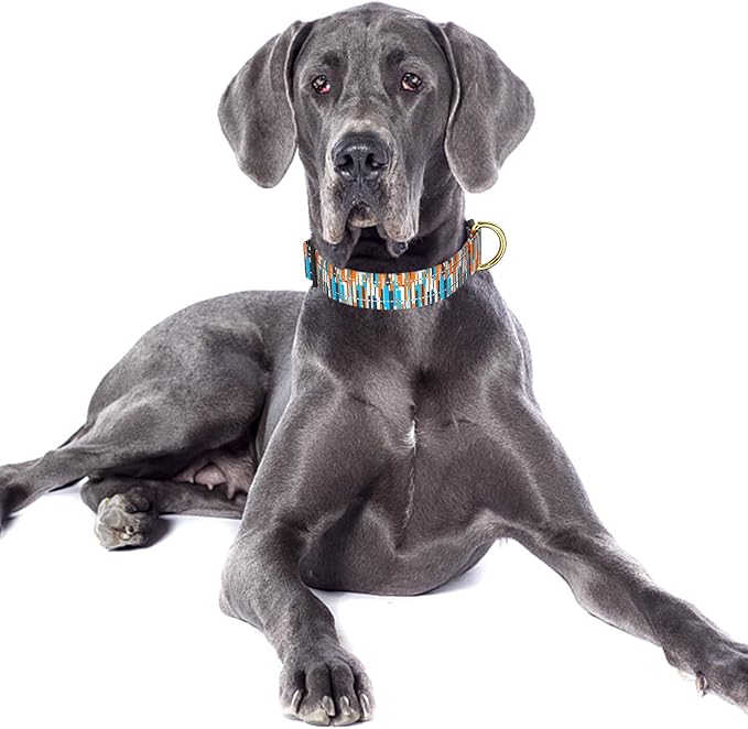 Reflective Dog Collar for Large Dogs, Cute Boho Adjustable Heavy-Duty Nylon Puppy Collar for Boy and Girl Female, Soft Pet Accessories with Quick Release Buckle, Colorful Spliced